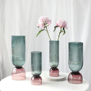 北欧小雏菊条纹玻璃花瓶组合插花器果盘轻奢家居装饰摆件