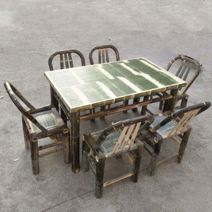 庭院竹桌椅纯手竹编桌子碳化茶桌餐桌茶几办公家用火锅桌复古凳子