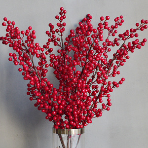 红色发财果红果子假花客厅招财干花摆设摆件北美冬青浆果仿真花