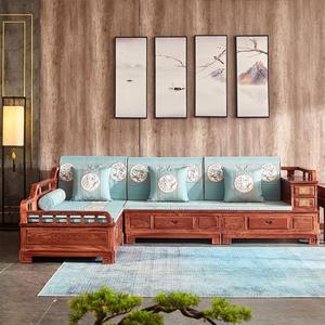 亚畅红木刺猬紫檀沙发花梨木贵妃软体沙发转角实木新中式客厅家具