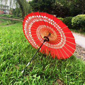 拍照写真长柄日式油纸伞日本红油伞桐油伞防雨防晒拍照古风樱花女