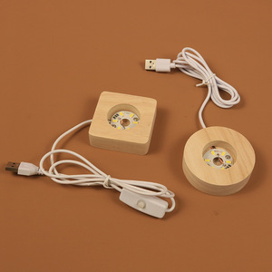 创意led实木发光圆形方形木底座USB插口球座6CM8CM水晶球小摆件