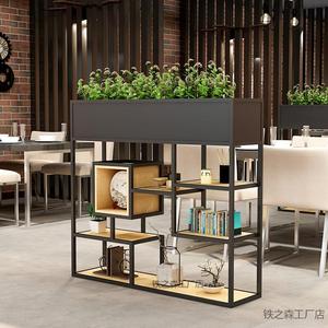 LOFT铁艺隔断置物架简易实木隔板花架餐厅咖啡厅办公室复古矮花架