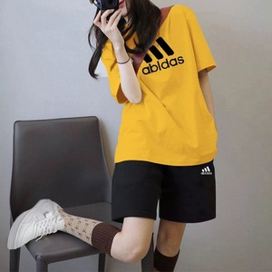 2024夏季韩版女生短套装阿迪达斯三叶草洋气半袖短袖五分裤女潮