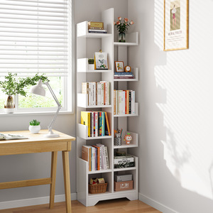 宜家简易书架置物架靠墙落地小型网红树型客厅家用书柜家用多层收