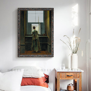 哈默修伊 窗台的背影 欧式美式复古沙发背景墙小众艺术挂画装饰画
