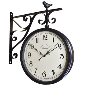 静音装饰时尚欧式钟双面复古创意美式北欧钟表挂钟客厅挂表工艺钟