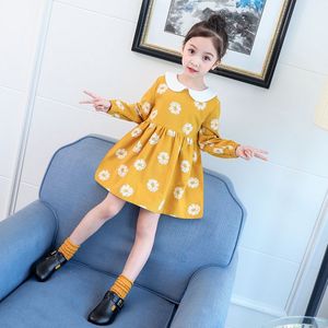 巴拉巴柆韩系女童连衣裙春秋季新款韩版纯棉布可爱娃娃领长袖百褶