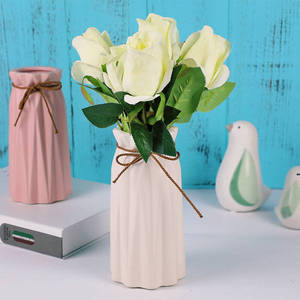 墨斗鱼陶瓷花瓶哑光白色8007 现代简约麻绳花艺客厅餐桌床头