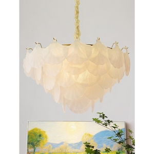 欧普照明法式轻奢客厅吊灯奶油风银杏叶玻璃现代简约设计感创意卧