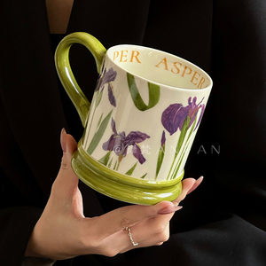 限定复古紫营尾花双环杯水杯咖啡杯陶瓷杯子小众原创礼物