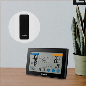 易美特多功能室内外温湿度计无线气象站时间日期显示家用气象钟