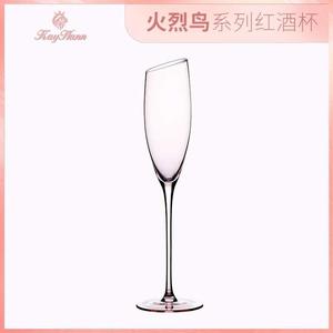 轻奢粉色火焰鸟红酒杯香槟杯套装ins水晶手工高脚杯一对家用礼物
