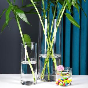 直筒圆柱落地富贵竹玻璃花瓶透明圆筒高款30cm40公分50鲜花醒花桶