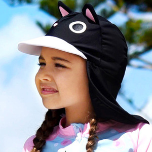 儿童泳帽可爱卡通遮阳帽户外沙滩海边防风沙防紫外线护颈防晒帽