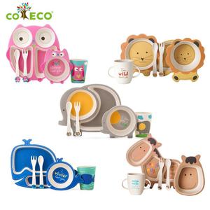 coeco/可爱客竹纤维儿童餐具分格隔热餐碗叉勺竹粉儿童餐盘