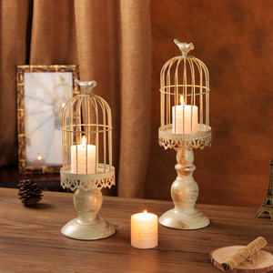 欧式古典铁艺鸟笼烛台桌面装饰品工艺品酒店西餐厅精致花边蜡烛台