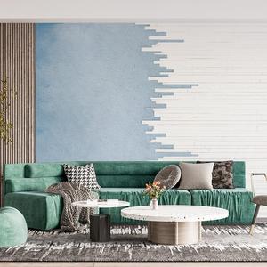 卧室壁画背景墙壁布撞色客厅环保新款蓝白艺术现代电视简约墙布
