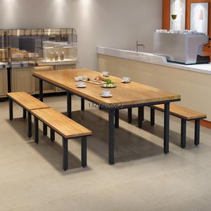 简约进口实木餐桌椅组合工业风食堂吃饭桌长条会议桌方桌长凳定制