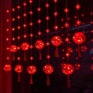 新年小红灯笼装饰灯家用过年布置春节led彩灯闪灯串灯户外窗帘灯