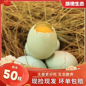 【40枚+10枚试吃】土鸡蛋绿壳正宗50枚农家散养柴草绿皮新鲜鸡蛋