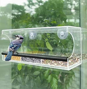 喂鸟器窗户吸窗带吸盘阳台引鸟布施防雨悬挂式亚克力鸟笼鸟食盒