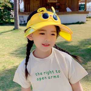 小野和子儿童帽子可爱宝宝卡通大眼睛拉板防晒遮阳帽空顶太阳帽潮