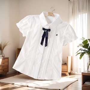 韩系2024韩版女童白衬衫学院风儿童短袖上衣夏装女洋气中大童衬衣