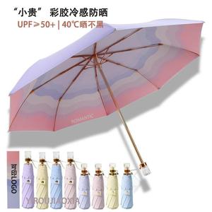 新款太阳伞三折八骨色胶彩虹伞防晒防紫外线遮阳伞加印LOGO礼品伞