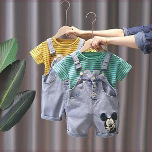 宝宝衣服童装夏款男女宝0-1-2-3岁4棉牛仔背带裤套装网红外出服潮