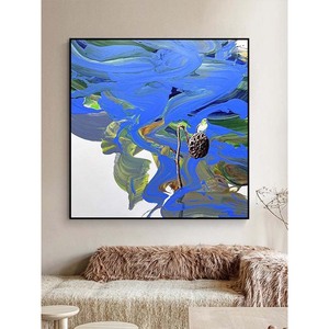 现代艺术克莱因蓝色客厅装饰画抽象喜鹊小众艺术莲蓬走廊餐厅挂画