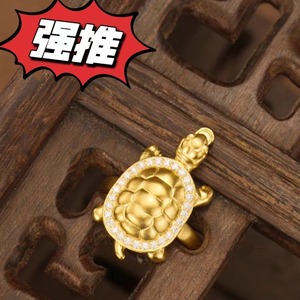 小金龟戒指新财个性古法越南沙金瑞兽乌龟壳镶钻开口指环富甲天下