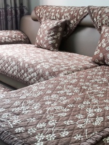 简约现代防滑短毛绒沙发垫布艺坐垫套罩扶手靠背巾纯深咖啡色小花