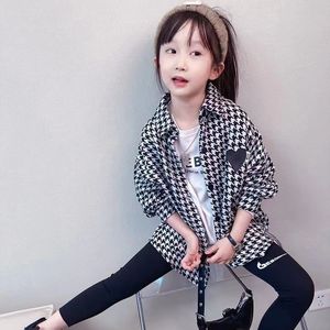 韩系巴拉巴垃千鸟格女童夏装外套2024新款中大童儿童薄款洋气时髦