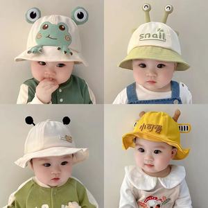 韩版婴儿帽子春秋新款纯棉宝宝渔夫帽可爱超萌婴幼儿遮阳出游盆帽