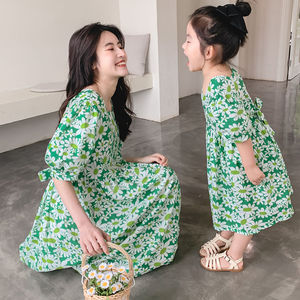 巴拉巴柆韩系亲子裙母女装洋气中长裙韩版新款夏装女童连衣裙亲子