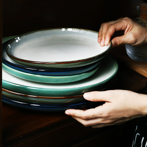 日式陶瓷盘子窑变西餐牛排盘果盘 餐厅圆形餐具盘子家用大平盘子