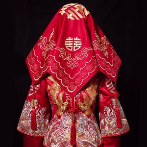 中式婚礼盖头秀禾服喜帕红盖头抖音红纱盖头新娘头纱红色秀禾盖头