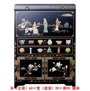 扬州漆器骨石镶嵌人物餐边柜玄关装饰酒柜漆艺实木新中式古典家具