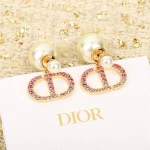 Dior/迪奥 2024SS新款CD前后大小珍珠镶粉钻耳钉时尚小众耳环耳饰
