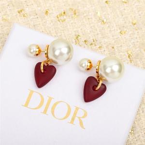 Dior/迪奥 2024SS新款百搭红色爱心前后大小珍珠耳钉气质耳环耳饰