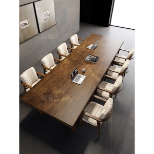 实木会议桌长桌简约现代长条大板桌子简易职员洽谈桌椅组合办公桌