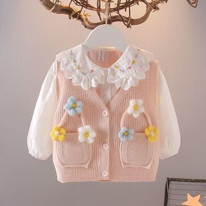 巴拉巴柆韩系2024女童毛衣背心春秋装新款衬衫马甲小童2件套针织
