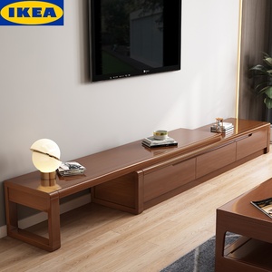 宜家伸缩实木电视柜小户型现代简约经济型地柜茶几组合中式客厅收