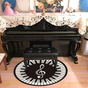 黑白钢琴键圆形大地毯三角钢琴凳防滑脚垫钢琴音符地垫防污可擦洗