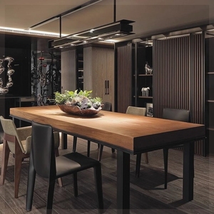 复古工业风美式实木办公桌会议桌长桌长方形现代简约家用铁艺餐桌