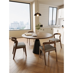 实木圆形餐桌美式现代简约家用小户型吃饭桌子法式餐饮客厅大板桌
