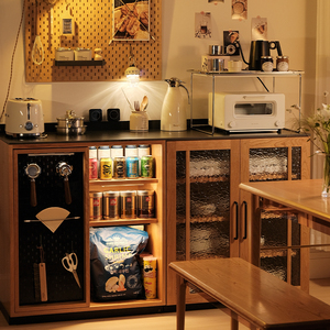 樱桃木民宿餐边居家咖啡收纳展示模块自由组合柜茶水储物隔断柜台