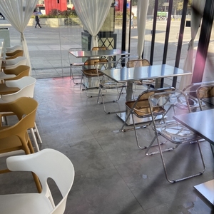 网红不锈钢桌子咖啡厅奶茶小吃店烧烤店餐饮店亚克力桌椅组合