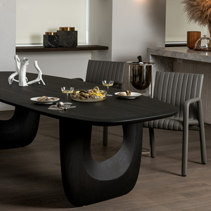 法式复古实木餐桌黑色侘寂风家用客厅长桌设计师轻奢中古吃饭桌子